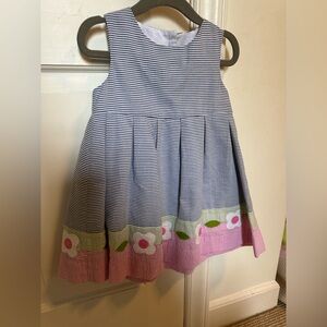 Florence Eiseman Striped Blue and Pink Dress with Floral Design, Size 2T